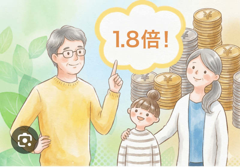 NISAより確実、預金より効率的?「修繕保証プラス」と他の金融商品を徹底比較 1 修繕保証にあずけた金額が1.8倍になると話している親子の様子